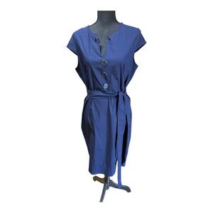 HALCYEEN women's belted midi dress in a dark blue color